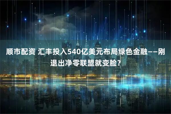 顺市配资 汇丰投入540亿美元布局绿色金融——刚退出净零联盟就变脸？